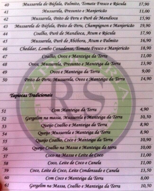 Tapiocaria Raízes do Sertão cardápio