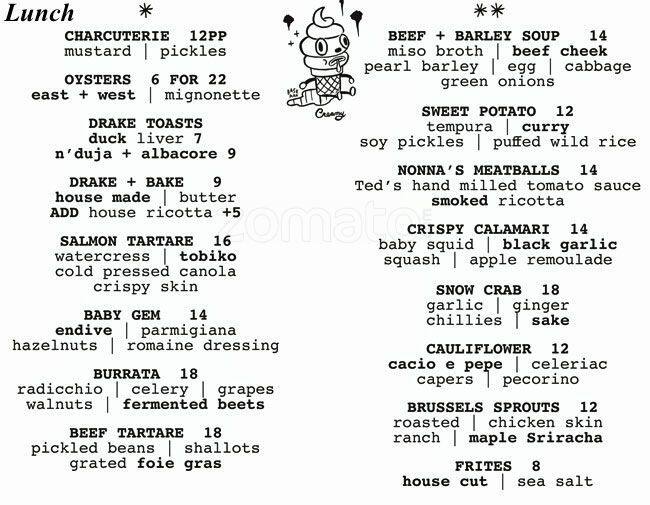 Menu de Drake One Fifty