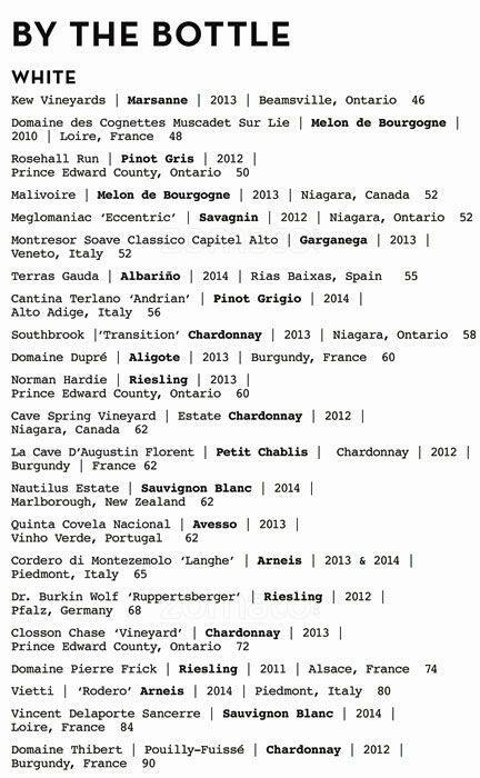 Menu de Drake One Fifty