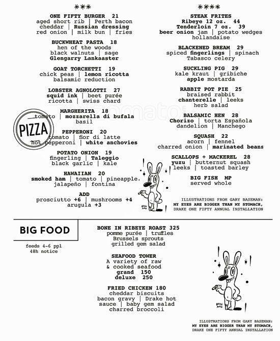 Menu de Drake One Fifty