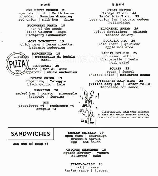 Menu de Drake One Fifty