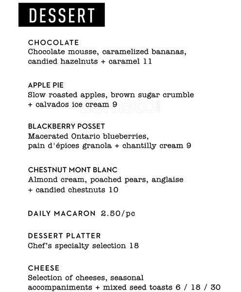 Menu de Drake One Fifty