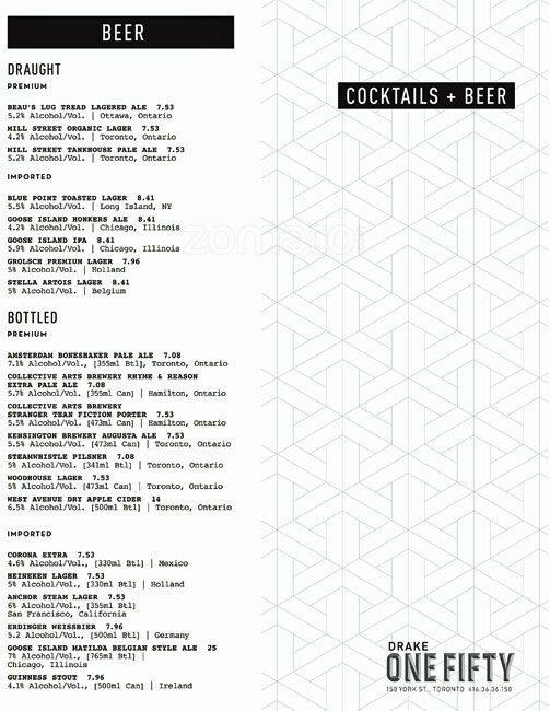 Menu de Drake One Fifty