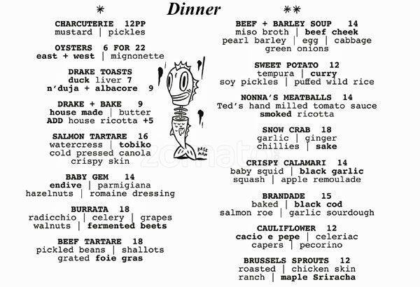 Menu de Drake One Fifty