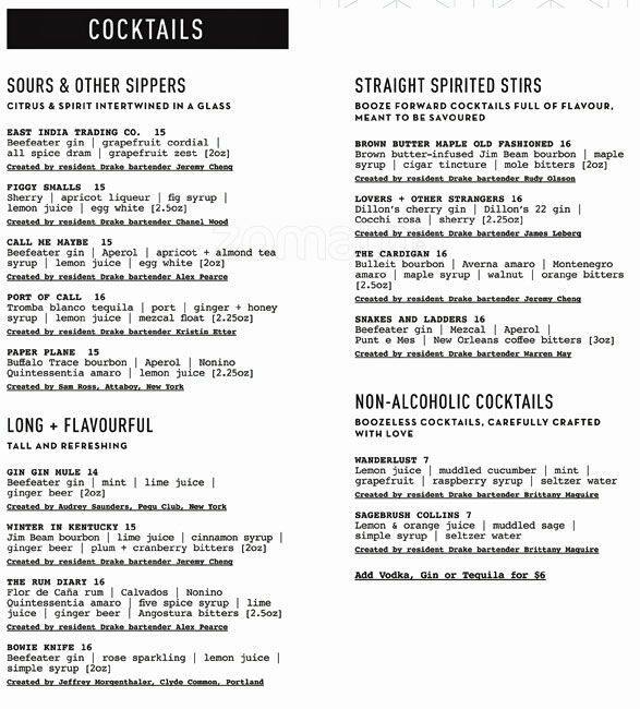 Menu de Drake One Fifty