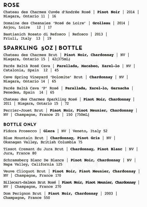 Menu de Drake One Fifty