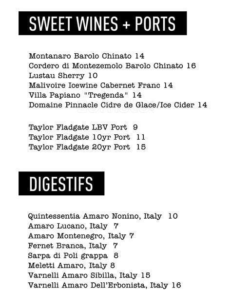 Menu de Drake One Fifty