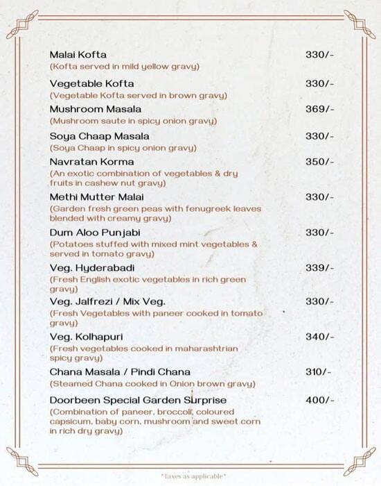 Doorbeen Restaurant menu