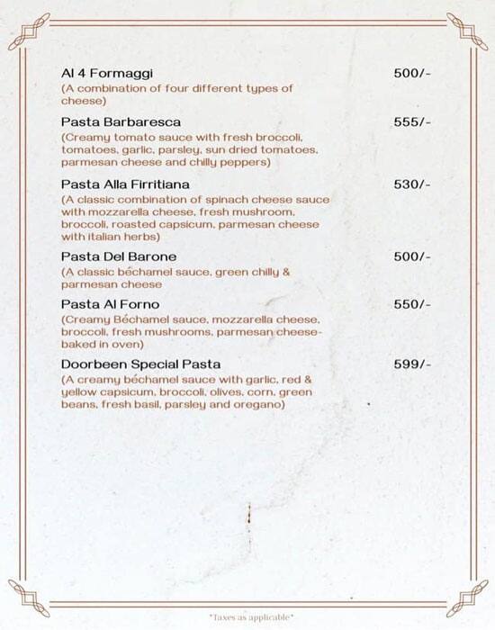 Doorbeen Restaurant menu