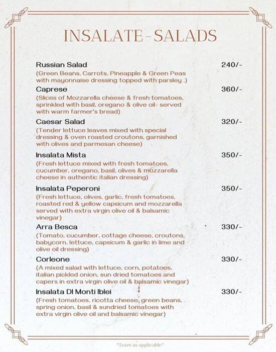 Doorbeen Restaurant menu