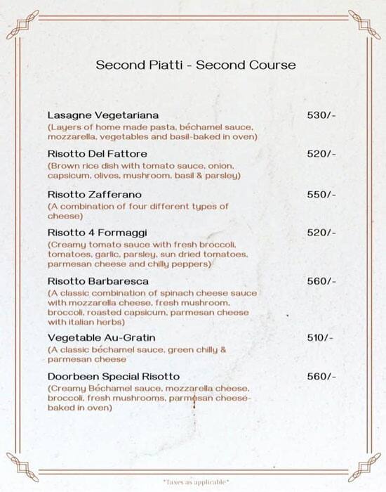 Doorbeen Restaurant menu