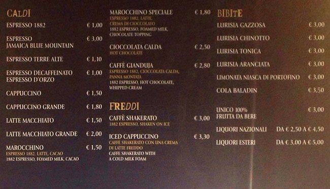 Menu di Caffè Vergnano 1882 