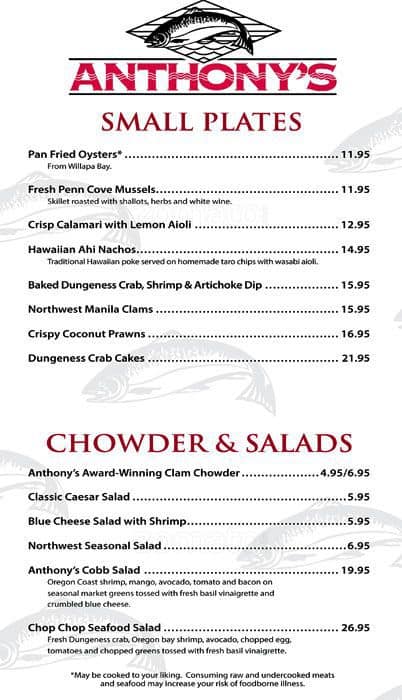 Anthony's Menu, Menu for Anthony's, Gig Harbor, Gig Harbor - Urbanspoon ...