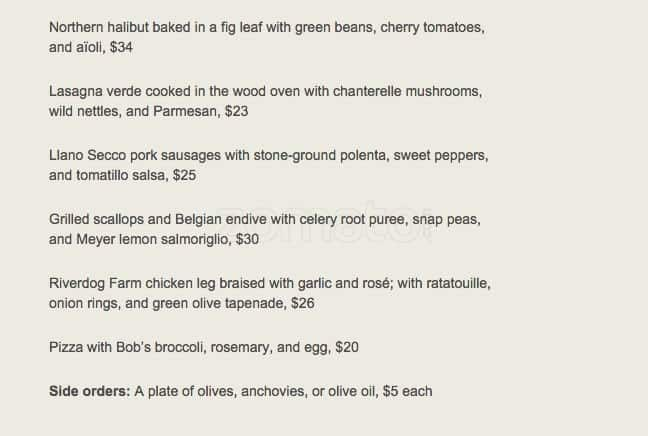 Menu at Chez Panisse restaurant, Berkeley, Shattuck Avenue