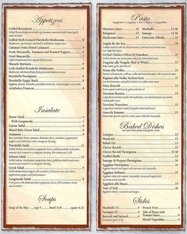 Portobella Italian Restaurant Menu Urbanspoon/Zomato