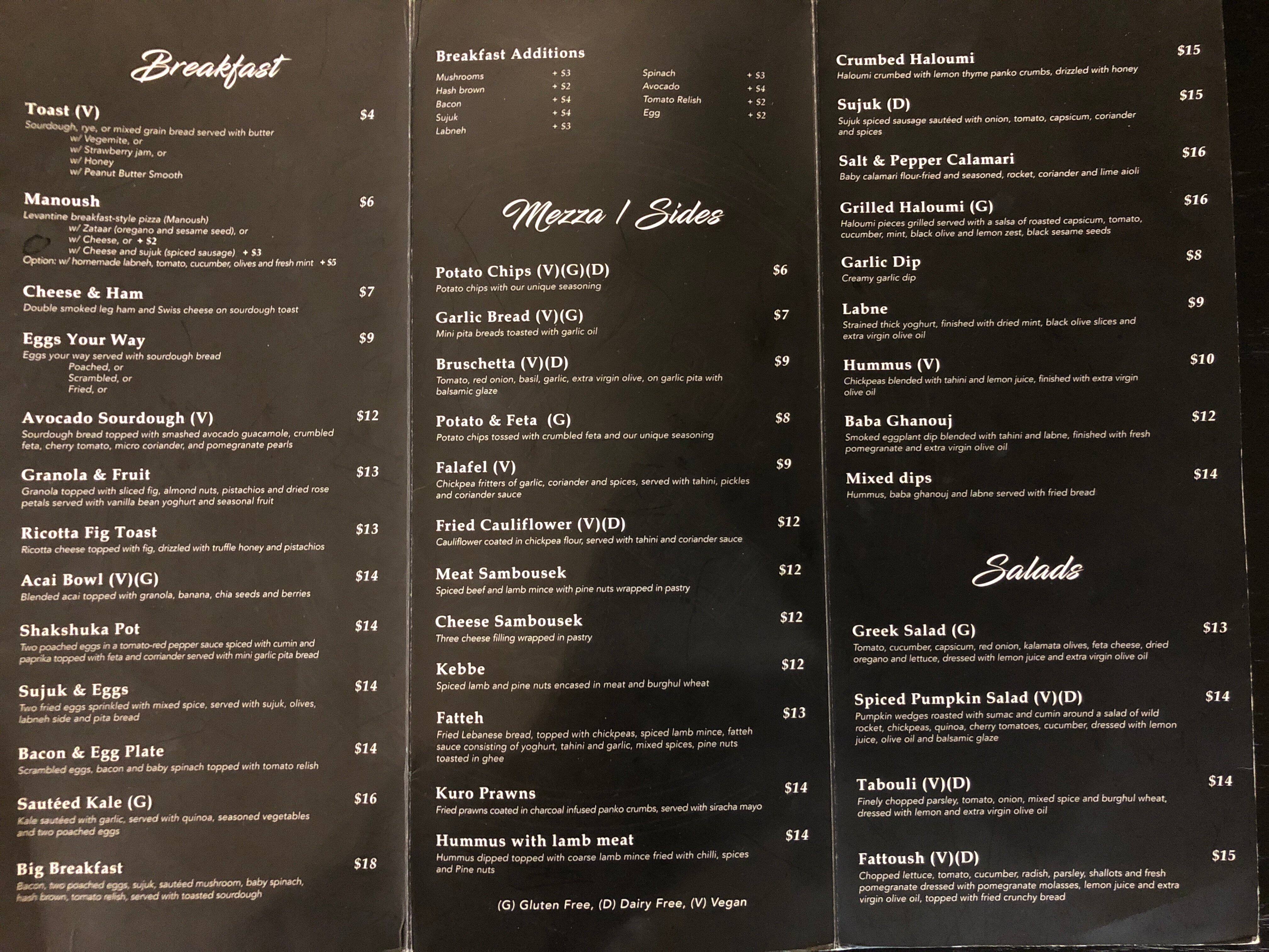 Menu at Meat, Greet & Sweet restaurant, Wolli Creek