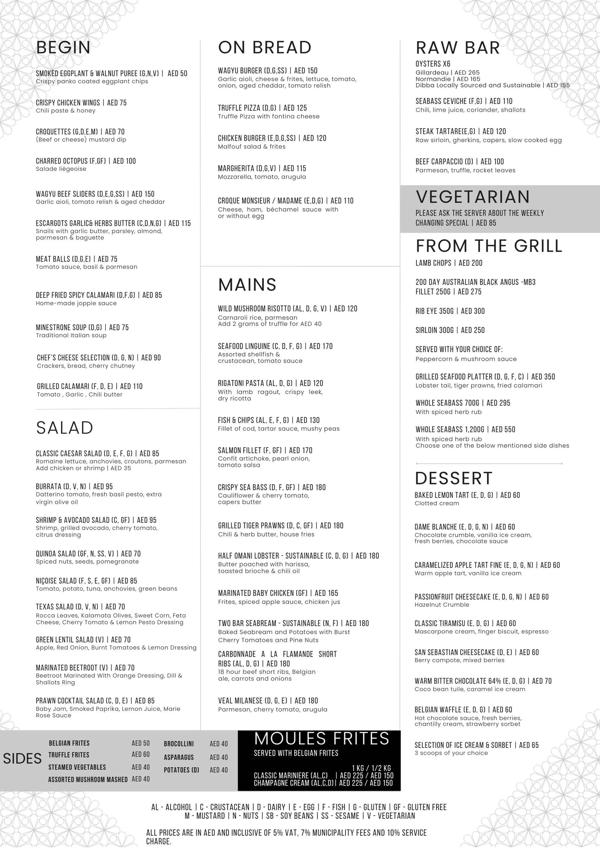 Menu of Café Belge The RitzCarlton Dubai International Financial