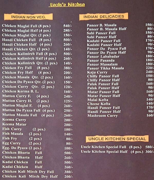 Uncles Kitchen menu