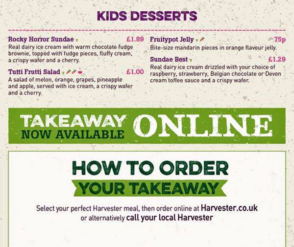 Menu at The Windmill Harvester steakhouse, Bushey, 107 High Rd