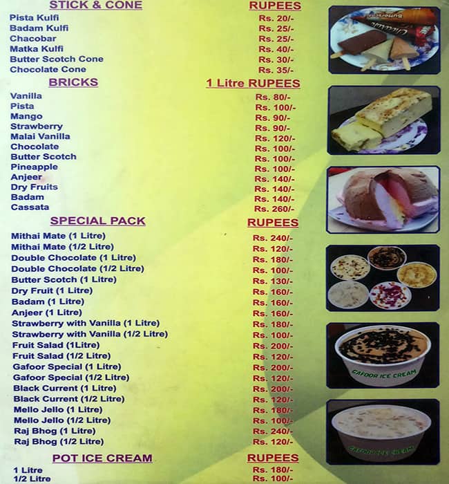 GafoorIceCream menu