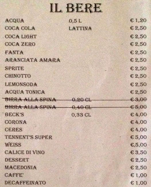 Menu di Visconti Bar 