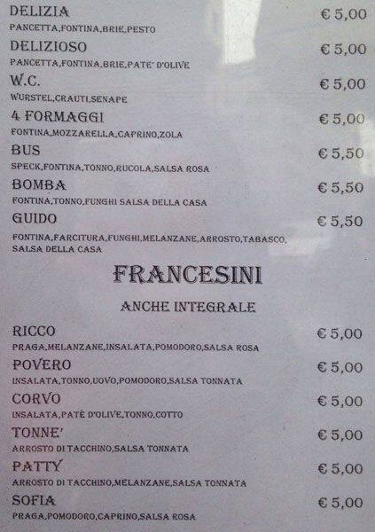 Menu di Visconti Bar 