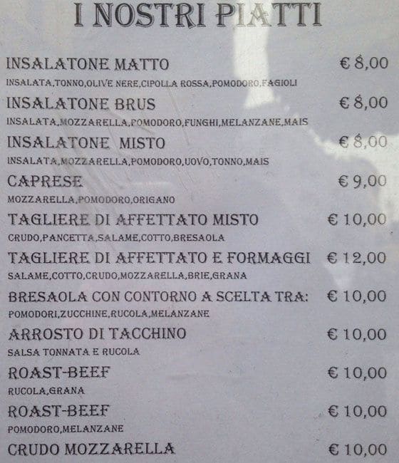 Menu di Visconti Bar 