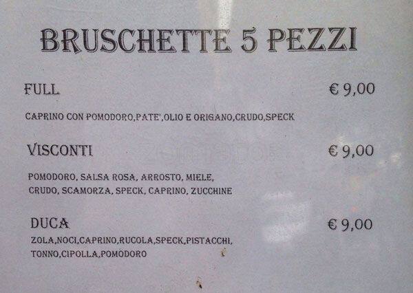 Menu di Visconti Bar 