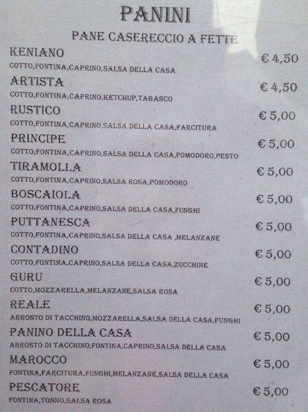 Menu di Visconti Bar 