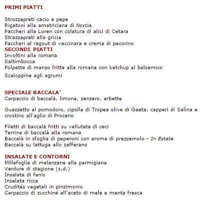 Menu di In Roma dal 1917 - Famous in the world for Carbonara 