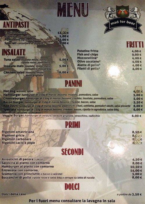 Menu di Mad for Beer 