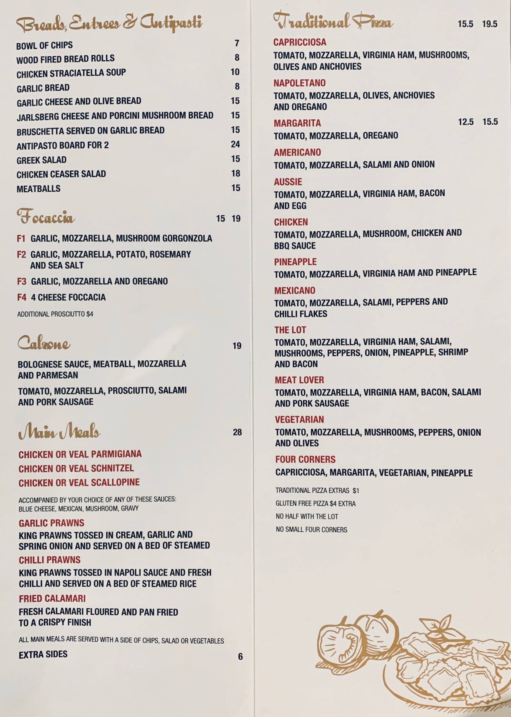 The Village Pizzeria Menu Menu For The Village Pizzeria Keilor Melbourne