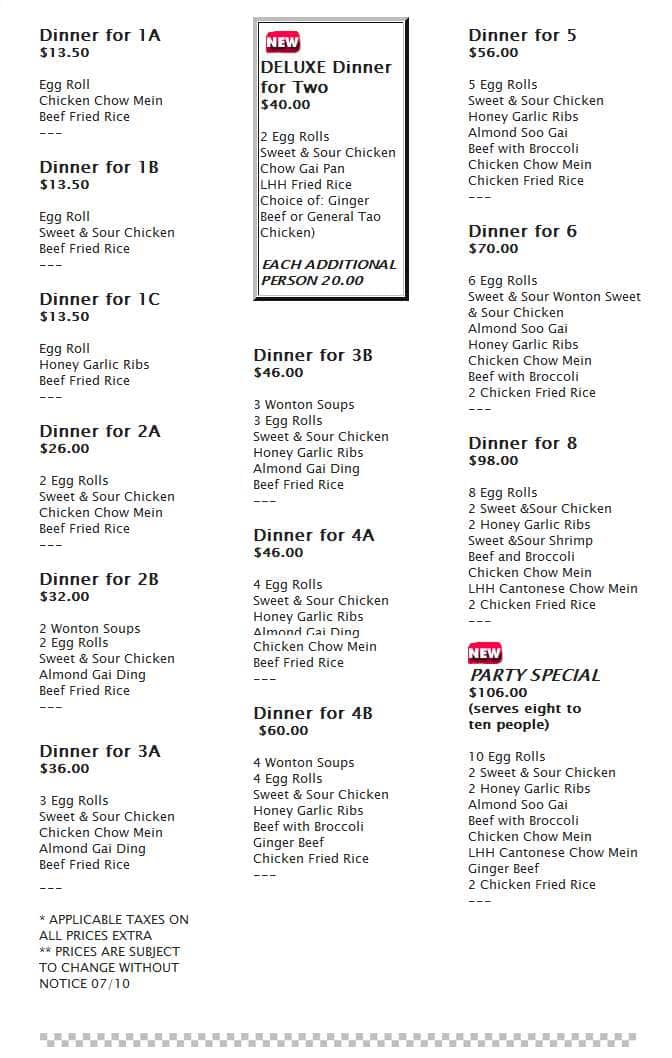 Menu at look ho ho restaurant halifax