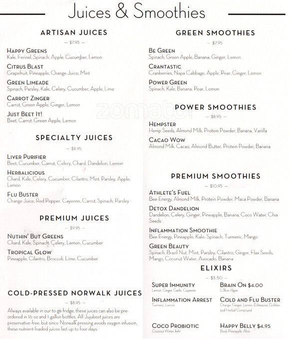 Jujubeet menu