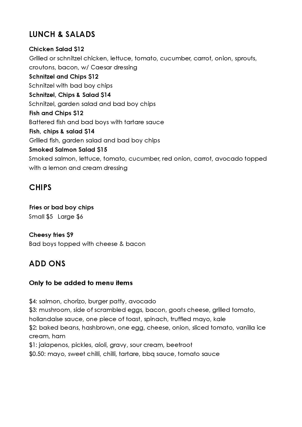 Menu at Paper Plane Factory cafe, Girraween