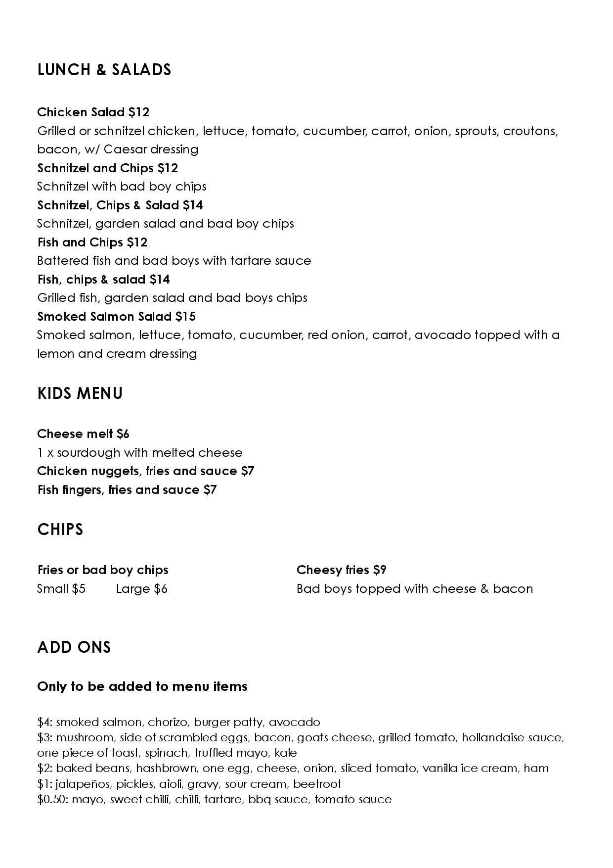 Menu at Paper Plane Factory cafe, Girraween