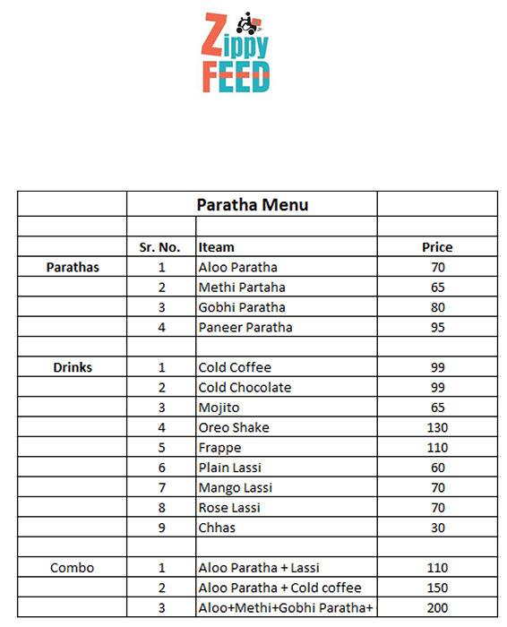 Menu of Paratha, Hadapsar, Pune