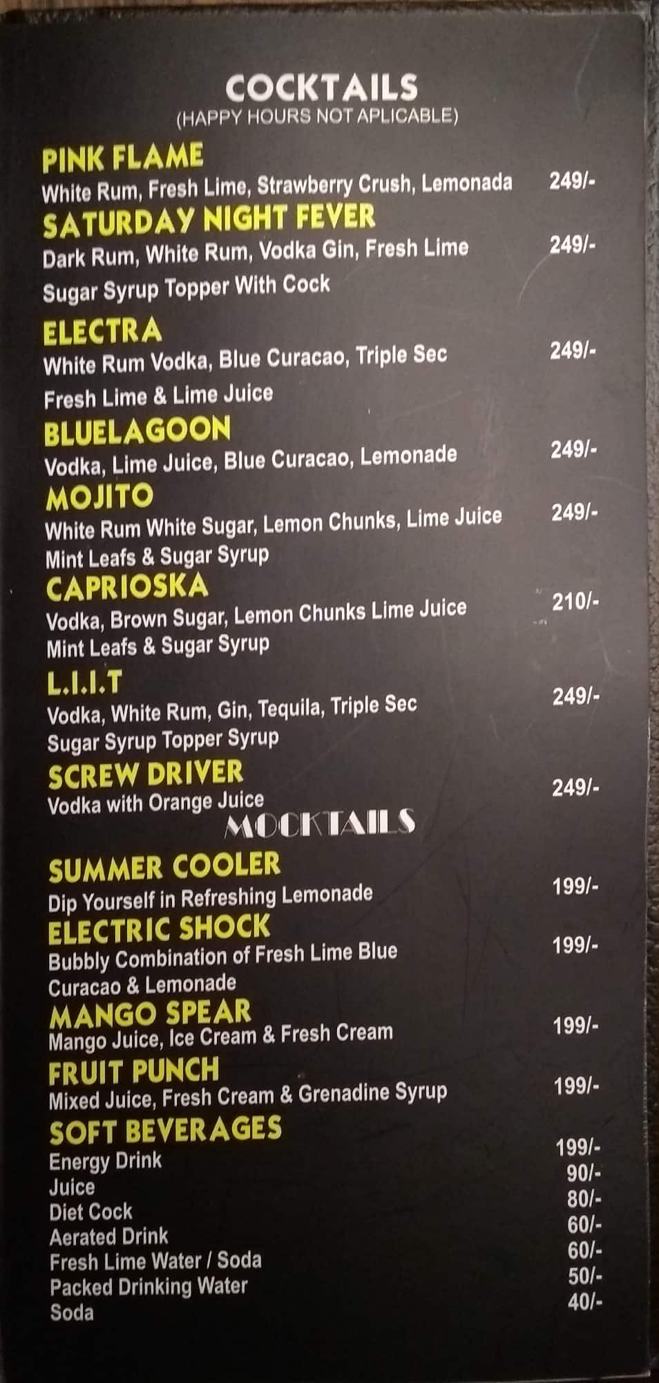 Chill House Lounge And Bar menu
