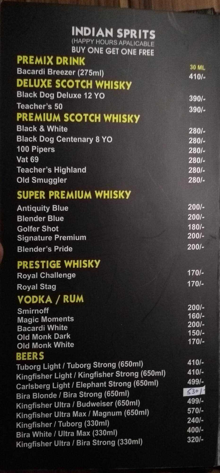Chill House Lounge And Bar menu