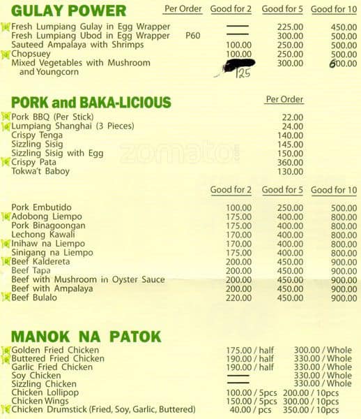 Menu at Mr. Amber restaurant, Parañaque