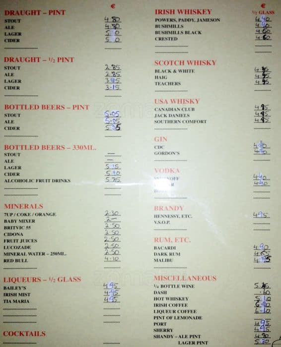 Menu at Kavanaghs of Castleknock pub & bar, Dublin, Laurel Lodge