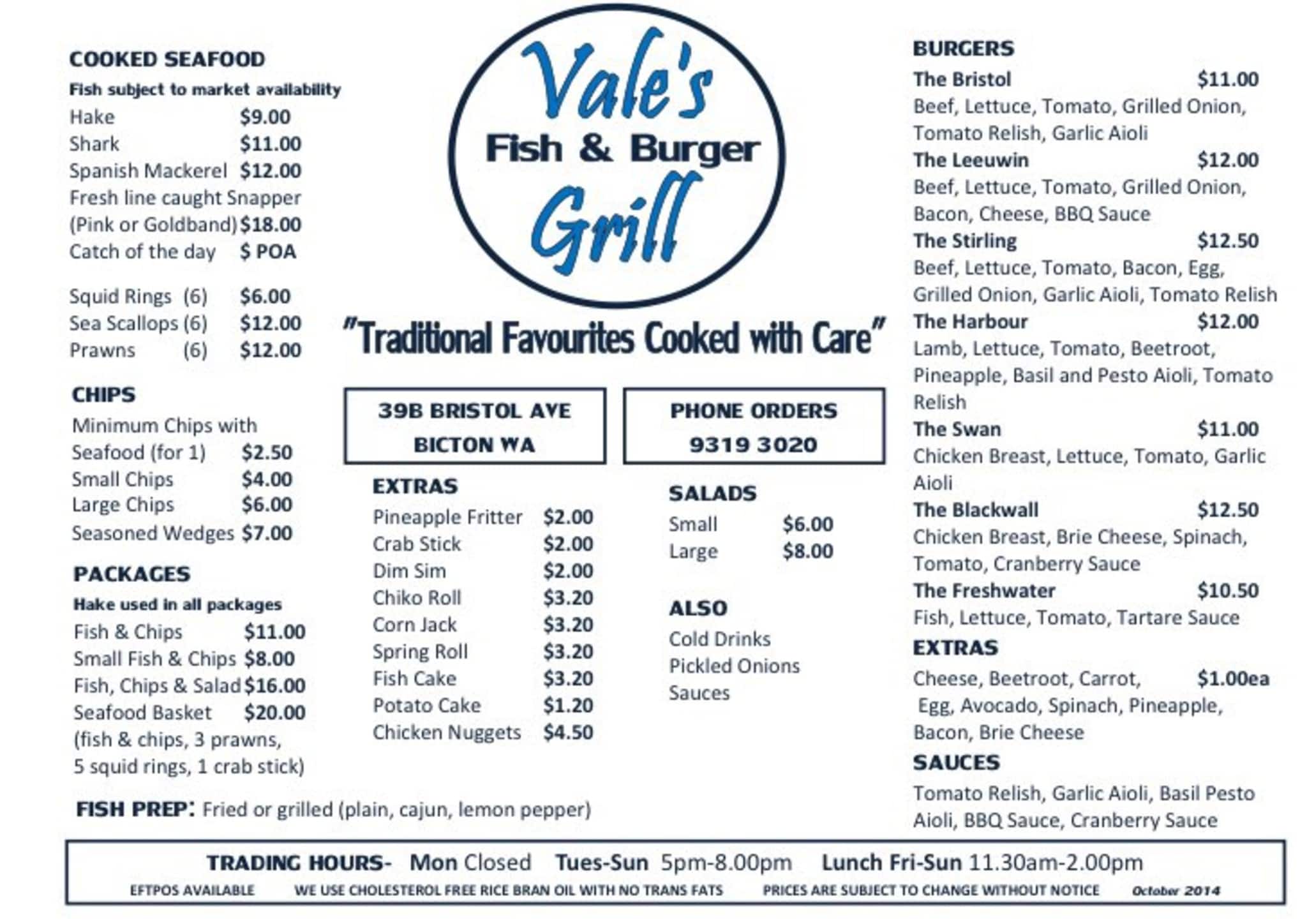 Vale's Fish and Burger Grill Menu Urbanspoon/Zomato