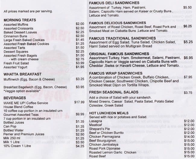 Whatta Sandwich Deli Menu, Menu for Whatta Sandwich Deli, Centretown, Ottawa Urbanspoon/Zomato