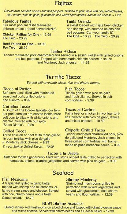 Menu at Monterey's Little Mexico restaurant, Grand Prairie