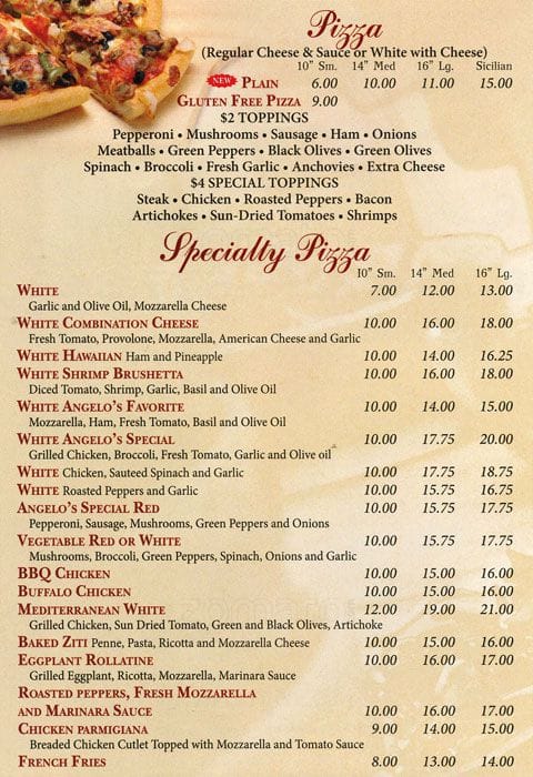 Menu at Angelo's Pizzeria & Family Restaurant, Philadelphia, Rennard St #39