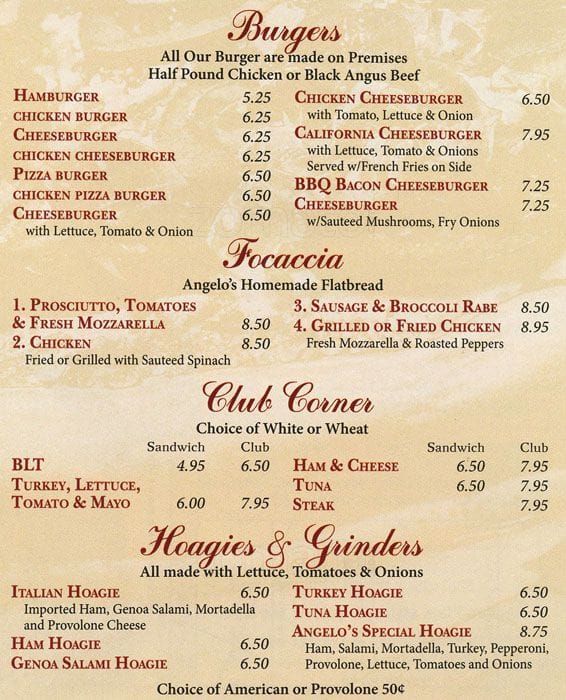 Menu at Angelo's Pizzeria & Family Restaurant, Philadelphia, Rennard St #39