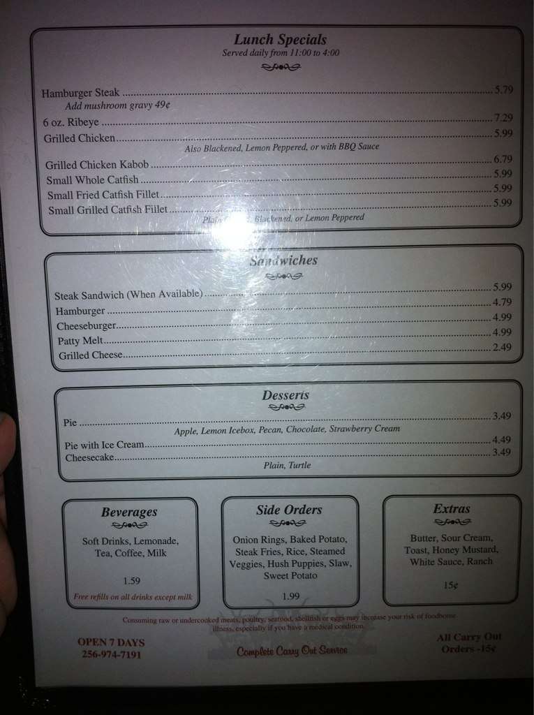 Menu at Western Sirloin Steakhouse, Moulton, AL157