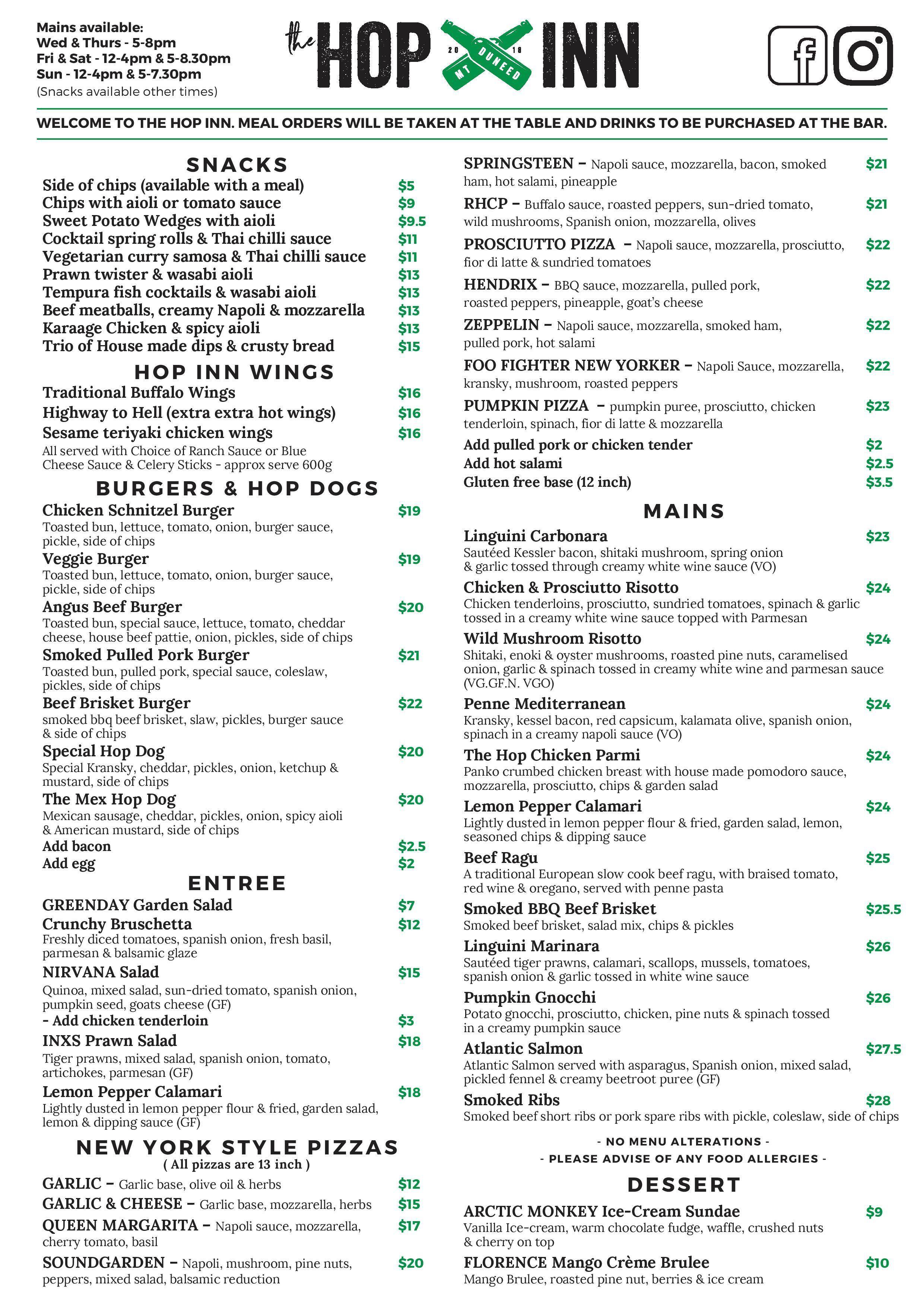 The Hop Inn Menu Menu For The Hop Inn Grovedale Geelong