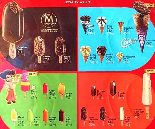 Menu of Kwality Wall’s Frozen Dessert and Ice Cream Shop, Mira Road, Mumbai