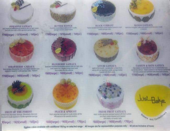 Just Bake Menu, Menu for Just Bake, Indiranagar, Bangalore